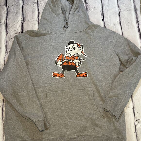 Used Cleveland Browns Brownie Elf Sweatshirt Proline Grey  Hoodie Adult Size 3XL - Picture 2 of 16